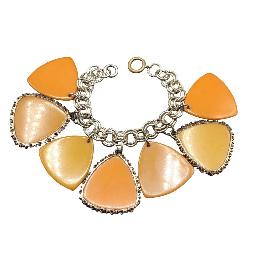 Vintage Bakelite Bracelet Butterscotch Chunky Triangular Charms Link Bracelet